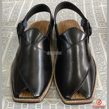 Load image into Gallery viewer, Black Shinny Leather Peshawari Chappal
