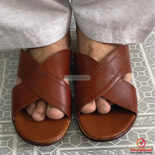 Load image into Gallery viewer, Handmade Brown Leather Cross-Strap Sandals
