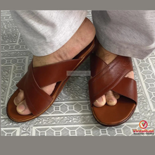 Load image into Gallery viewer, Handmade Brown Leather Cross-Strap Sandals
