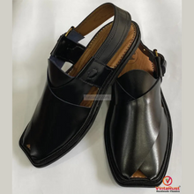 Load image into Gallery viewer, Classic Black Leather Peshawari Chappal

