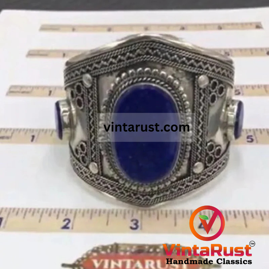 Tribal Lapis Lazuli Stone Cuff Bracelet