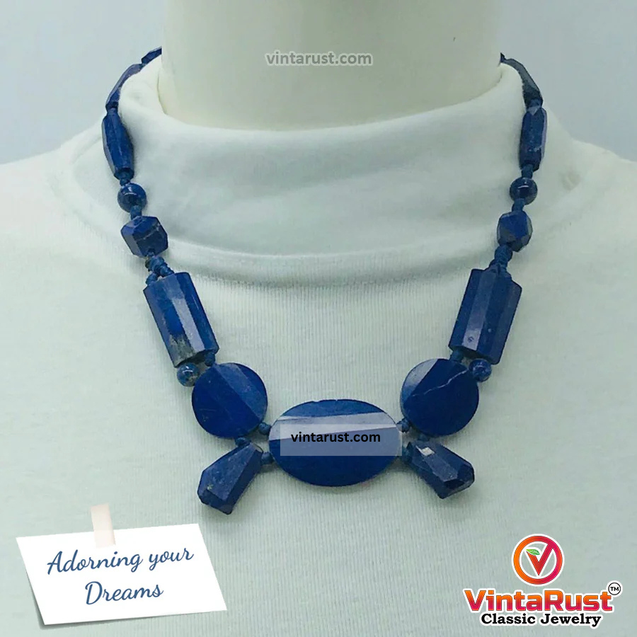 Vintage Lapis Lazuli Stone Beaded Tribal Necklace