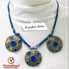 Load image into Gallery viewer, Lapis Lazuli Stone Beaded Necklace With Three Motifs

