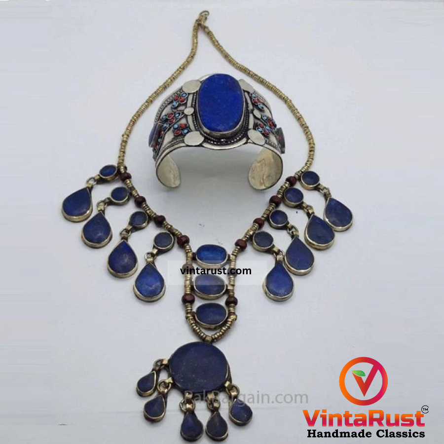 Lapis lazuli Dangling Stones Bibs Jewelry Set