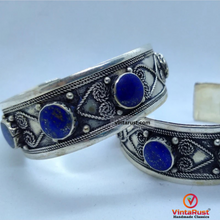 Load image into Gallery viewer, Handmade Blue Lapis Stones Bracelet, Statement Boho Cuff
