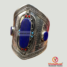 Load image into Gallery viewer, Blue Lapis Stone Cuff Bracelet With Beads
