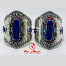 Load image into Gallery viewer, Blue Lapis Stone Cuff Bracelet With Beads
