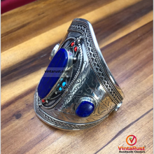 Load image into Gallery viewer, Blue Lapis Stone Cuff Bracelet With Beads

