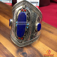 Load image into Gallery viewer, Blue Lapis Stone Cuff Bracelet With Beads
