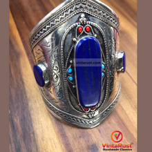 Load image into Gallery viewer, Blue Lapis Stone Cuff Bracelet With Beads
