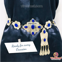Load image into Gallery viewer, Turkman Belly Chain Inlaid With Lapis Stones
