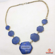 Load image into Gallery viewer, Lapis Tribal Stone Bib Chain Necklace
