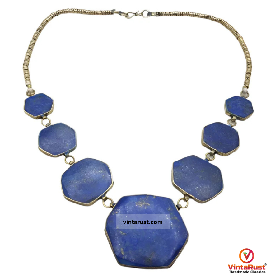 Lapis Tribal Stone Bib Chain Necklace