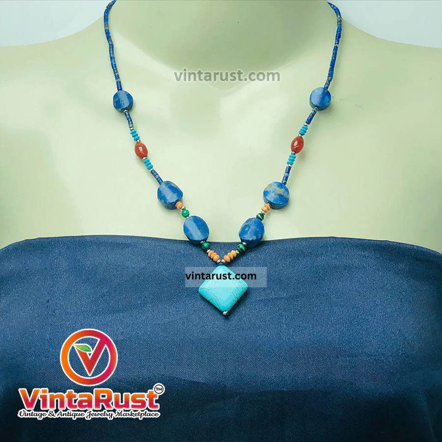 Lapis and Turquoise Beaded Necklace