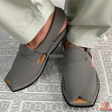 Load image into Gallery viewer, Grey Leather Kaptaan Chappal

