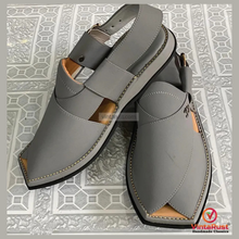 Load image into Gallery viewer, Grey Leather Kaptaan Chappal
