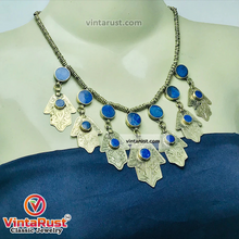 Load image into Gallery viewer, Handmade Lapis Choker Necklace With Dangling Silver Tassels
