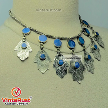Load image into Gallery viewer, Handmade Lapis Choker Necklace With Dangling Silver Tassels
