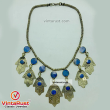 Load image into Gallery viewer, Handmade Lapis Choker Necklace With Dangling Silver Tassels
