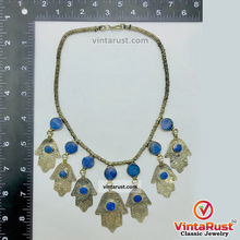 Load image into Gallery viewer, Handmade Lapis Choker Necklace With Dangling Silver Tassels
