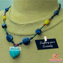 Load image into Gallery viewer, Vintage Lapis and Turquoise Stones Beaded Necklace
