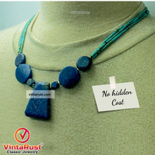 Load image into Gallery viewer, Lapis Stone Necklace With Turquoise Beaded Layered Chain
