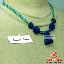 Load image into Gallery viewer, Lapis Stone Necklace With Turquoise Beaded Layered Chain
