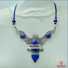 Load image into Gallery viewer, Lapis Lazui Nepalese Triangular Pendant Necklace
