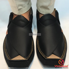 Load image into Gallery viewer, Handmade Men&#39;s Black Peshawari Chappal
