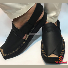 Load image into Gallery viewer, Handmade Men&#39;s Black Peshawari Chappal
