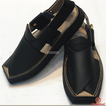 Load image into Gallery viewer, Handmade Men&#39;s Black Peshawari Chappal
