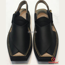 Load image into Gallery viewer, Handmade Men&#39;s Black Peshawari Chappal
