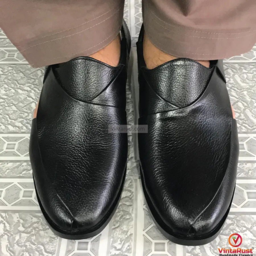 Handcrafted Unique Black Peshawari Men's  Chappal