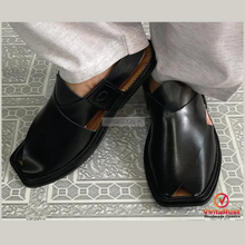 Load image into Gallery viewer, Classic Black Leather Peshawari Chappal
