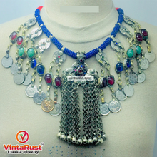 Load image into Gallery viewer, Dangling Vintage Coins and Stone Necklace

