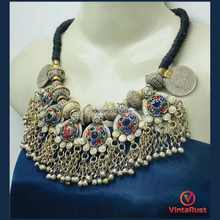 Load image into Gallery viewer, Multicolor Gypsy Tribal Choker with Dangles &amp; Chains
