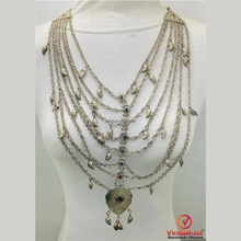 Load image into Gallery viewer, Multi-Layer Silver Tone Bib Necklace: Bohemian Belly Dance Chain Necklace
