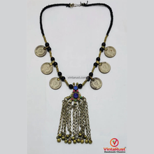 Load image into Gallery viewer, Coins and Beads Chain Necklace: Tribal Handmade Afghan Pendant
