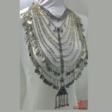 Load image into Gallery viewer, Handmade Kuchi Bib Necklace: Afghan Silver Tribal Jewelry
