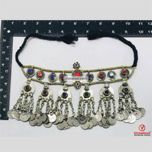 Load image into Gallery viewer, Vintage Dangling Coins Necklace With Green and Red Glass Stones
