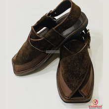 Load image into Gallery viewer, Stylish Dark Brown Suede Peshawari Chappals
