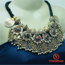 Load image into Gallery viewer, Multicolor Gypsy Tribal Choker with Dangles &amp; Chains
