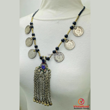 Load image into Gallery viewer, Coins and Beads Chain Necklace: Tribal Handmade Afghan Pendant
