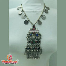 Load image into Gallery viewer, Silver Vintage Long Pendant Necklace with Coins
