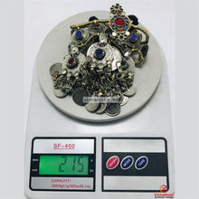 Load image into Gallery viewer, Vintage Dangling Coins Necklace With Green and Red Glass Stones
