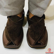 Load image into Gallery viewer, Stylish Dark Brown Suede Peshawari Chappals
