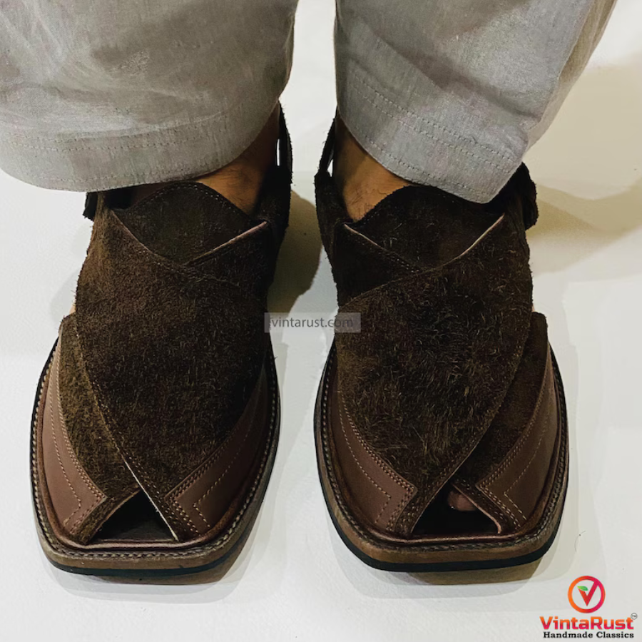Stylish Dark Brown Suede Peshawari Chappals