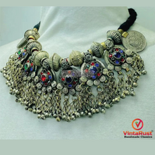 Load image into Gallery viewer, Multicolor Gypsy Tribal Choker with Dangles &amp; Chains
