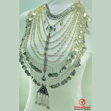 Load image into Gallery viewer, Handmade Kuchi Bib Necklace: Afghan Silver Tribal Jewelry
