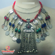 Load image into Gallery viewer, Dangling Vintage Coins and Stone Necklace

